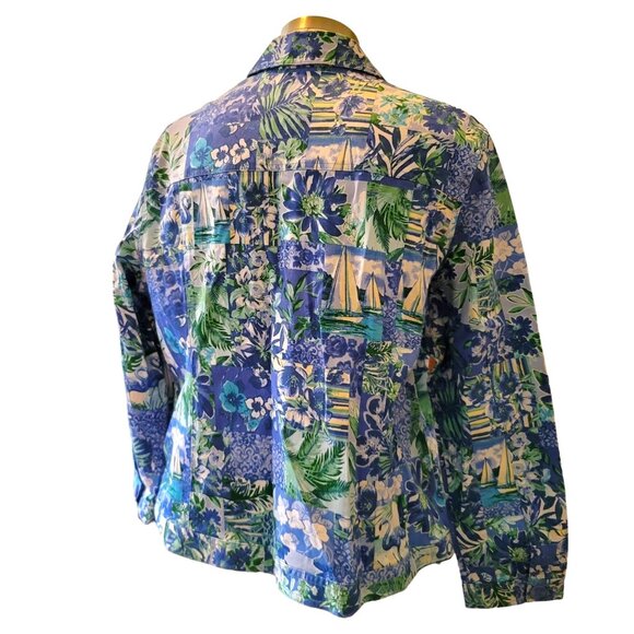 Drapers and Damons Jacket Blue Sailboats Floral Denim Style Woman's 2X JJ3482 - Picture 2 of 7